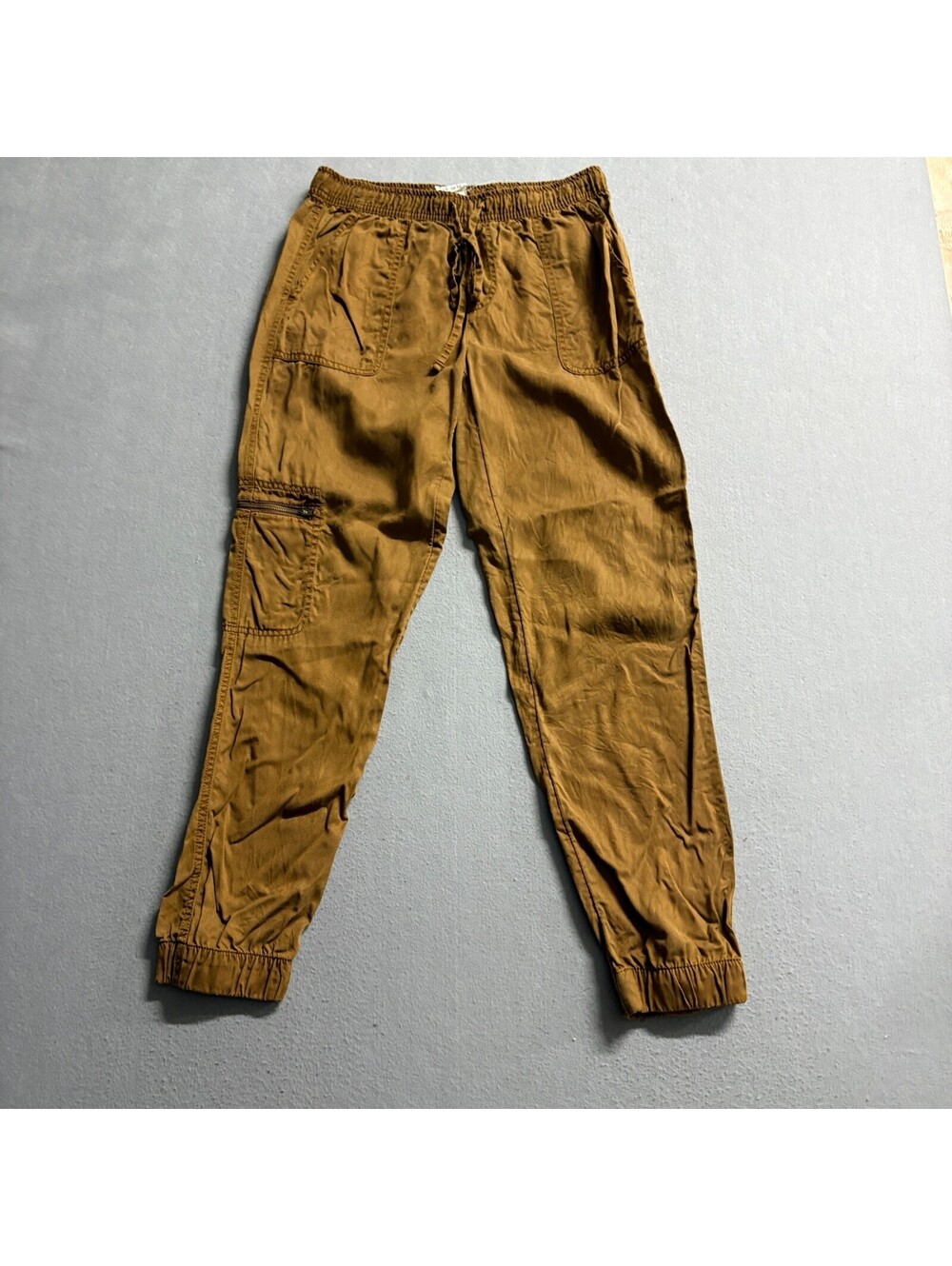 Nicole Miller New York Cargo Jogger Pants Womens Small Brown Elastic Drawstring